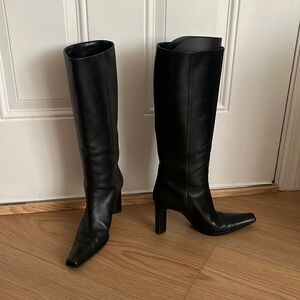 PRADA KNEE HIGH LEATHER BOOT 38 - y2k 90s square toe block heel